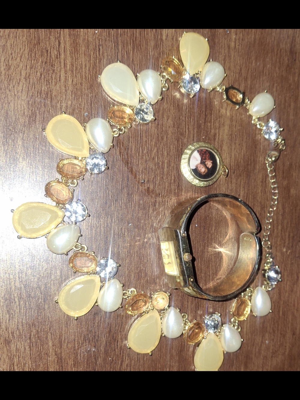 Gold-Tone Yellow Teardrop Statement Necklace and Bracelet Set